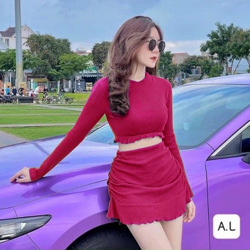 Sét bộ nữ 2 món chân váy đuôi cá + áo tay dài (váy có quần trong)