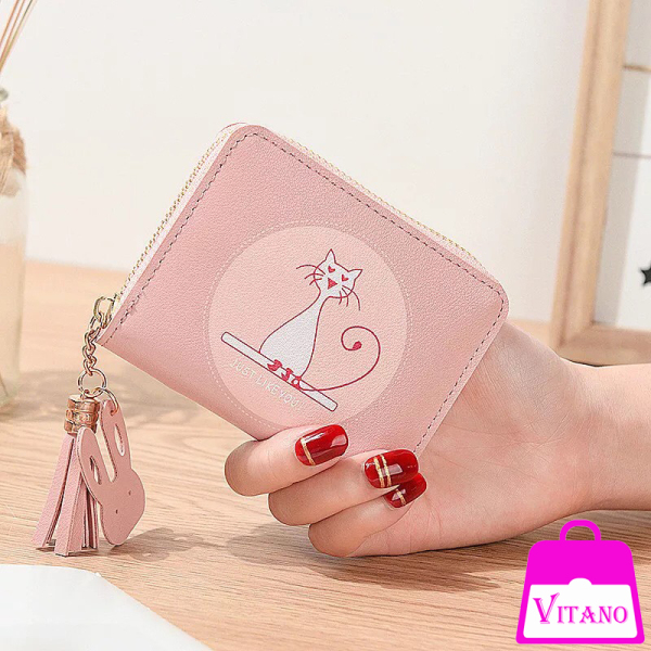 Bóp ví tiền nữ cầm tay mini đẹp con mèo dễ thương VN37