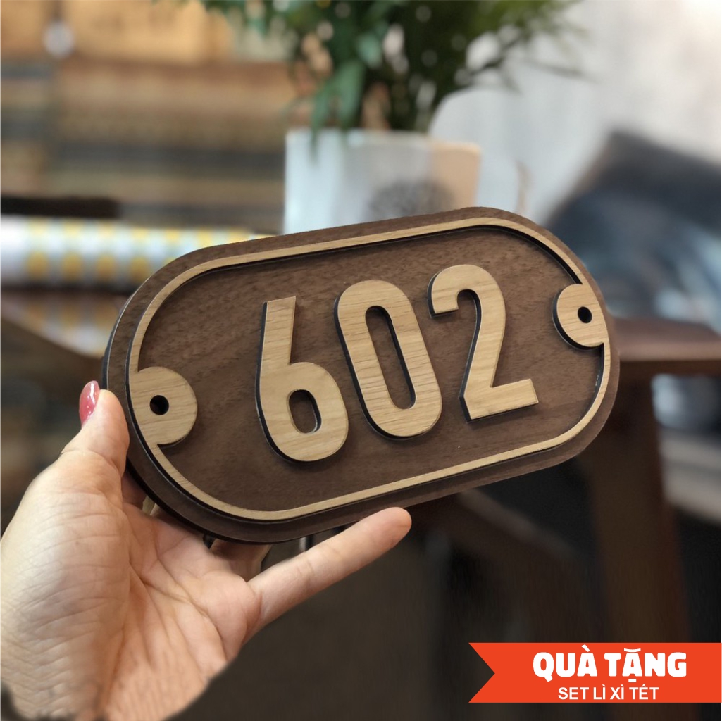 BẢNG, BIỂN SỐ PHÒNG KHÁCH SẠN, Size 20*10cm, Gỗ 2 màu tương phản, số dán nổi. BSP-PMV67