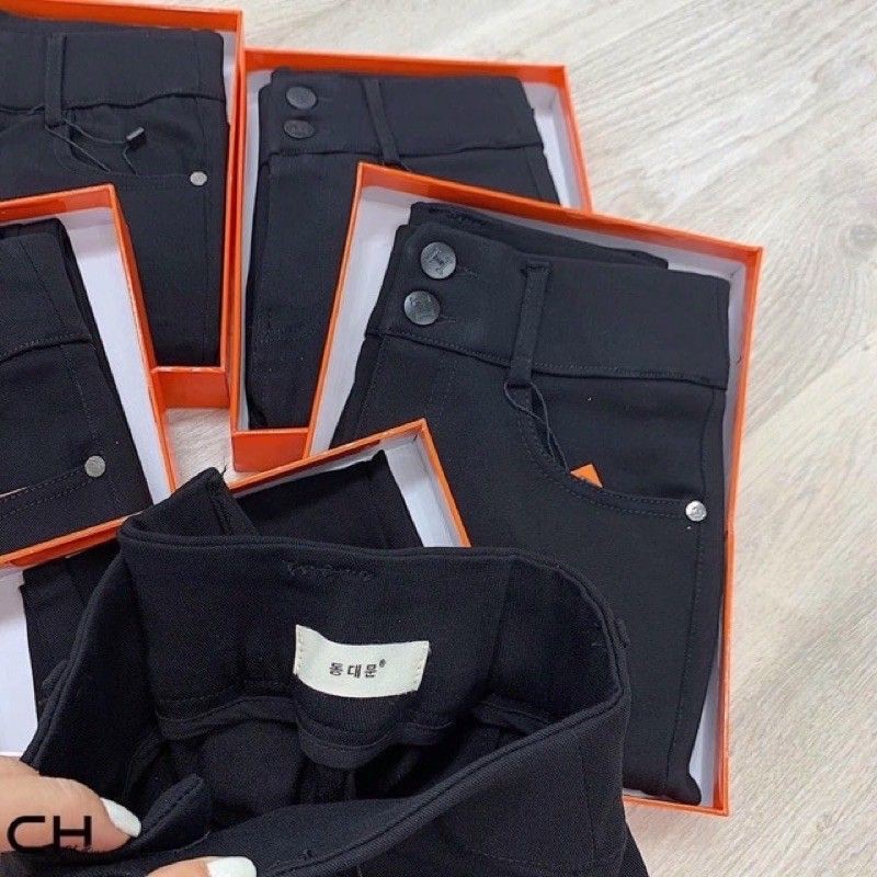 Quần legging nữ cạp cao nâng mông có khóa 2 khuy vải UMI siêu dày gen bụng dáng dài - Quần vải nữ đi học mặc làm công sở