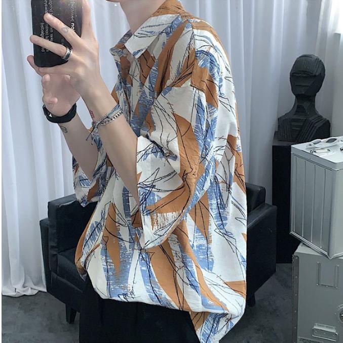 Áo Sơ Mi Nam  Form Rộng , In Họa Tiết Cực Đẹp Phong Cách Hàn Quốc