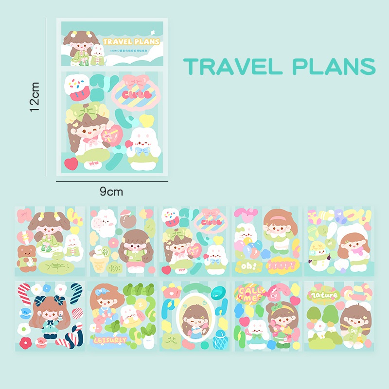 Combo 10 tấm sticker cắt sẵn cute trang trí sổ, bình nước,...