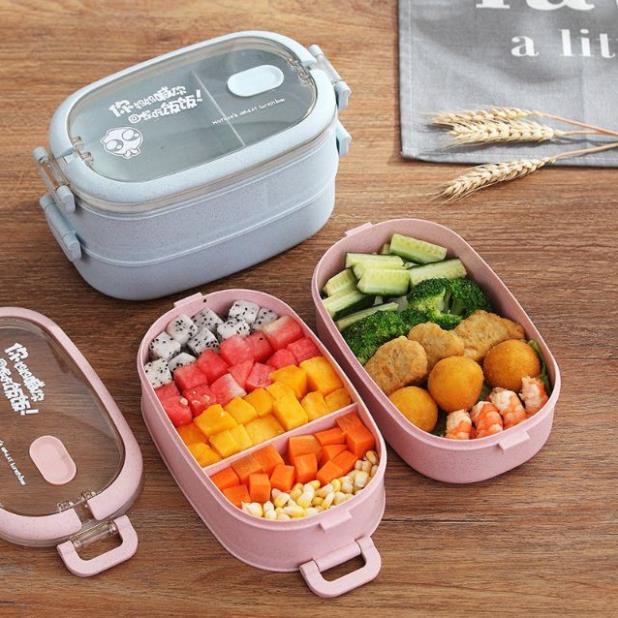 [HCM]HỘP CƠM 2 TẦNG LÚA MẠCH CÓ ĐŨA MUỖNG  ShopAnhThu