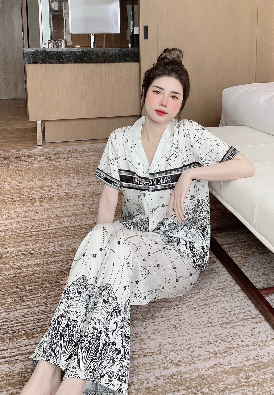 Bộ Pyjama lụa xước ánh kim cao cấp (free size: 45kg đến 60kg) HÀNG THIẾT KẾ MỚI.