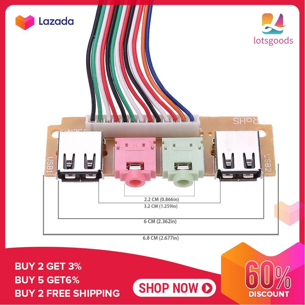 [miễn phí vận chuyển] {lotsgoods}2 USB 2.0 Ports PC Computer Case Front Panel USB Audio Port Mic Earphone Cable - intl