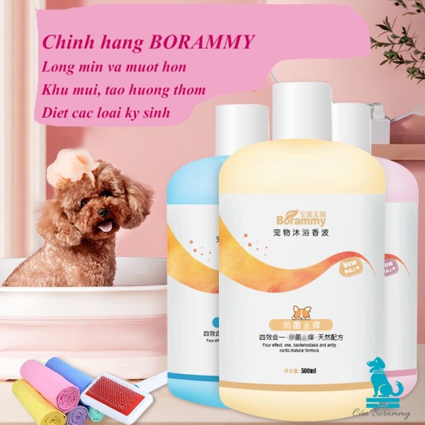 Sữa tắm cho chó mèo BORAMMY - Sữa tắm cho thú cưng thơm lâu hương nước hoa dưỡng chất hoa hồng nuôi dưỡng lông trị ve rận cho chó mèo 500ml