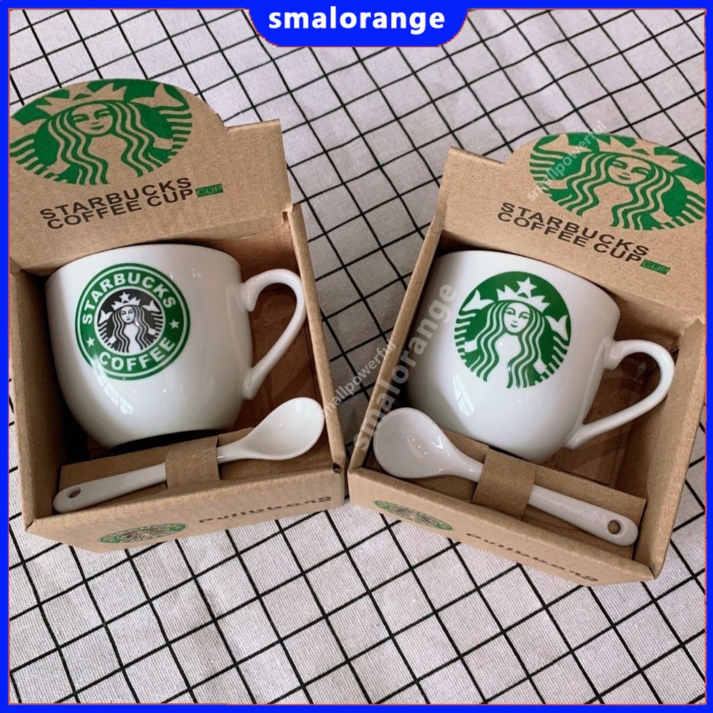 Starbucks cốc sứ uống cà phê kèm muỗng tiện dụng