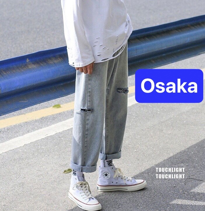 Quần baggy jean nam chất bò xanh rách ống rộng sành điệu nhật bản sành điệu ok-1013 - osaka fashion
