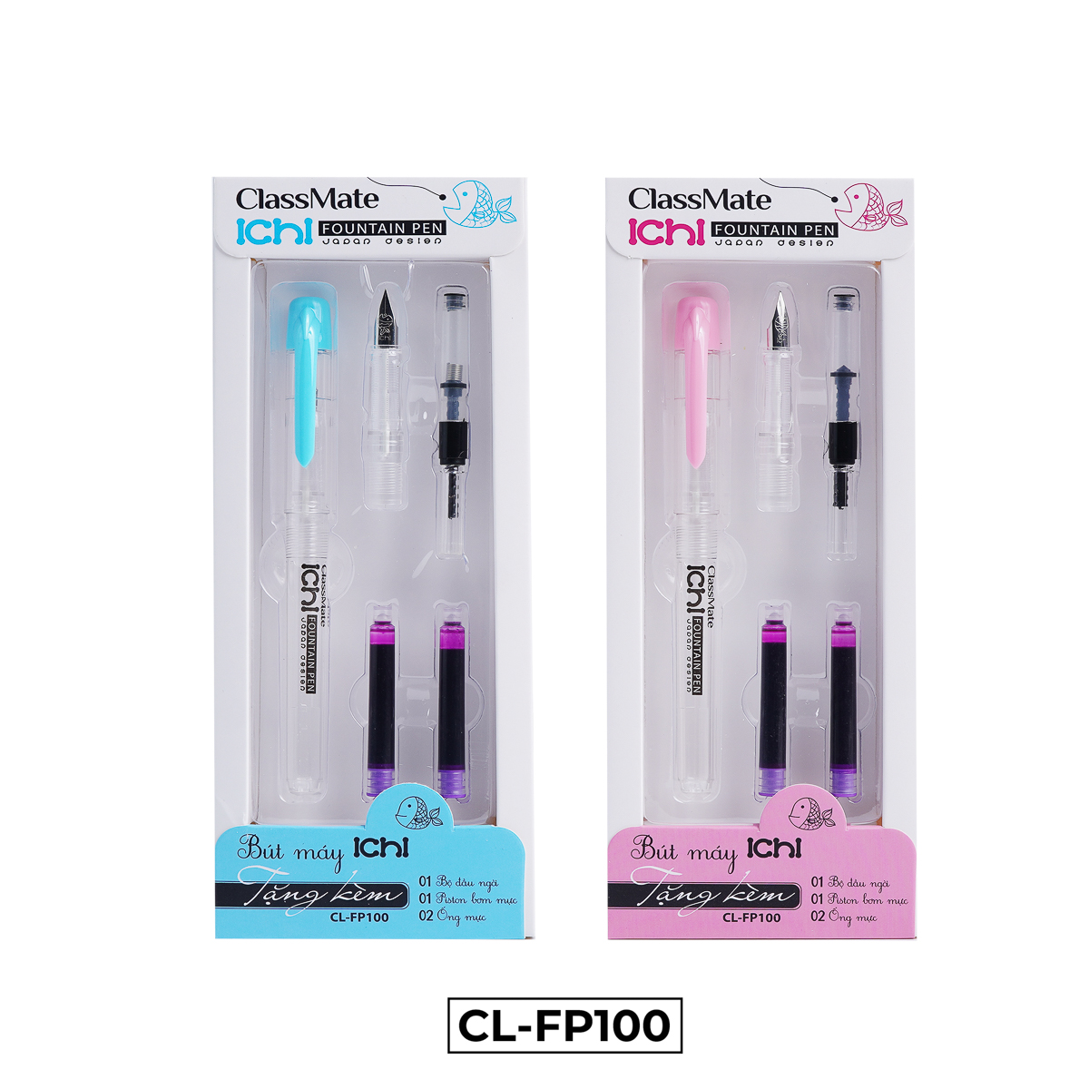 Bút Máy ICHI Classmate Chất Lượng Cao 3 Màu Mực Đen, Tím, Xanh, Ngòi Trơn, Viết Êm Tay CL-FP100