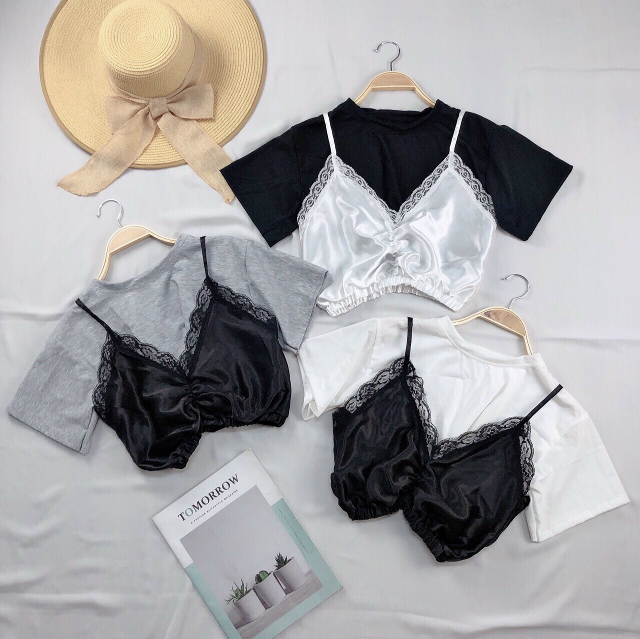 Áo croptop yếm - bao gồm 2 món Áo + Yếm