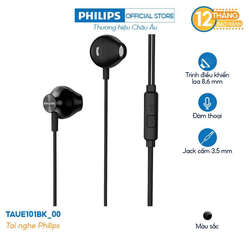 Tai nghe Philips TAUE101BK/00, có mic (màu đen)