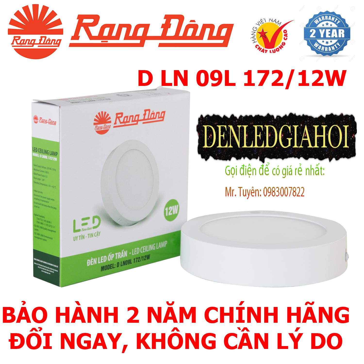 Đèn led ốp trần 12W Rạng Đông, Model D LN09L 172/12W