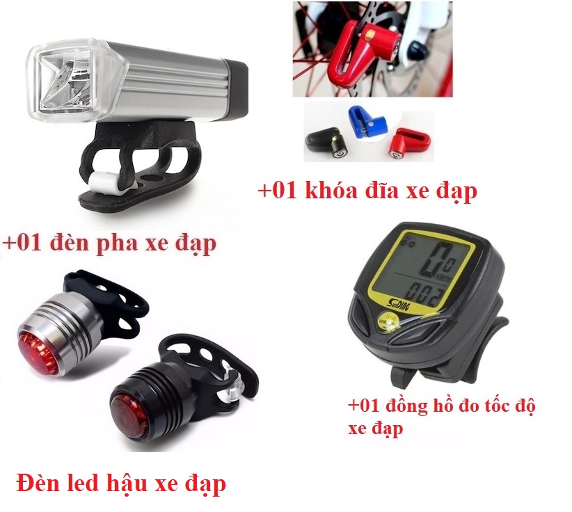 Combo xe đạp: Khóa đĩa Chống Trộm Xe Đạp+ Đèn pha siêu sáng + Đồng hồ xe đạp không dây + Đèn led hậu có móc cài cho xe đạp