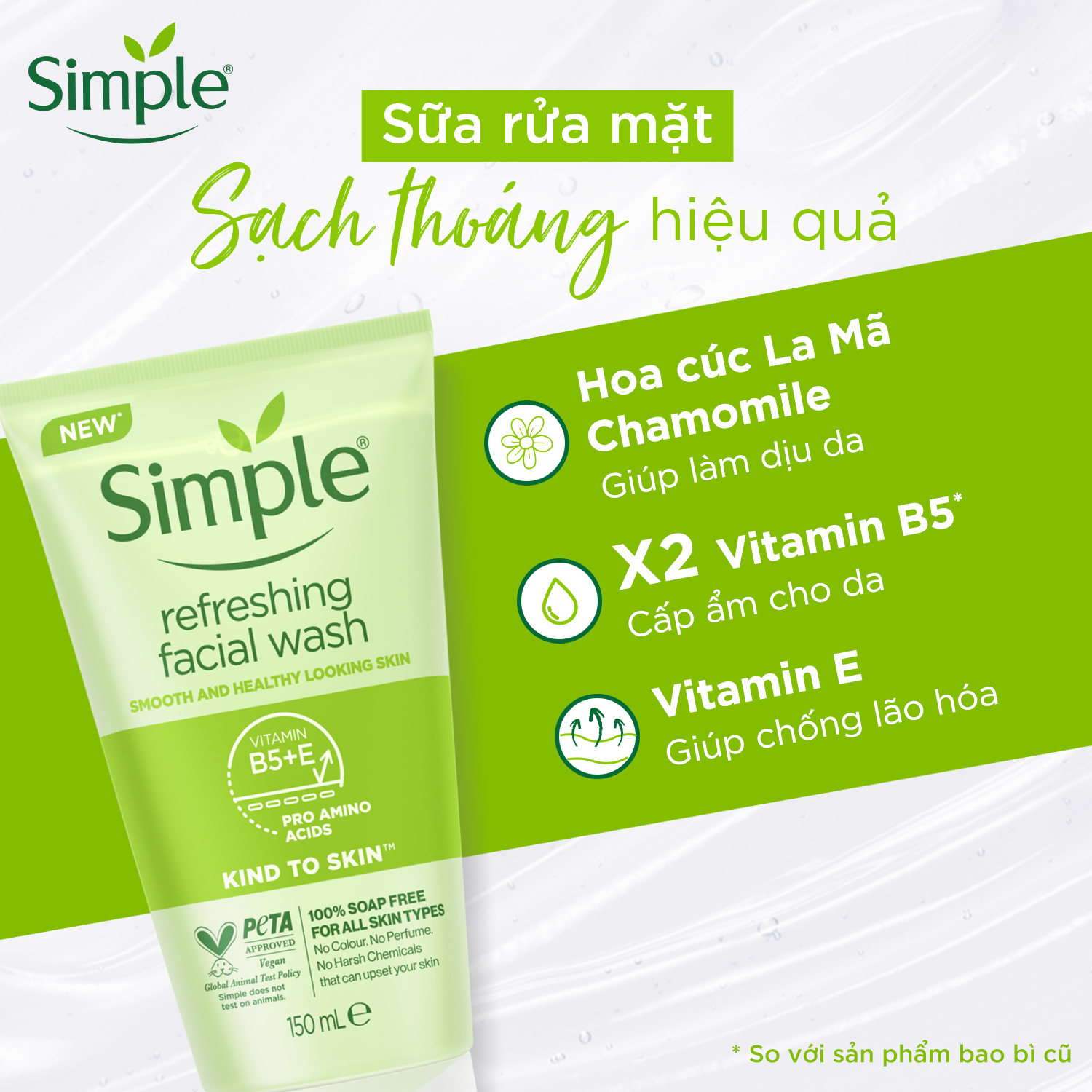 Sữa Rửa Mặt Dịu Nhẹ Cho Da Nhạy Cảm Simple Kind To Skin Refreshing Facial Wash 150Ml