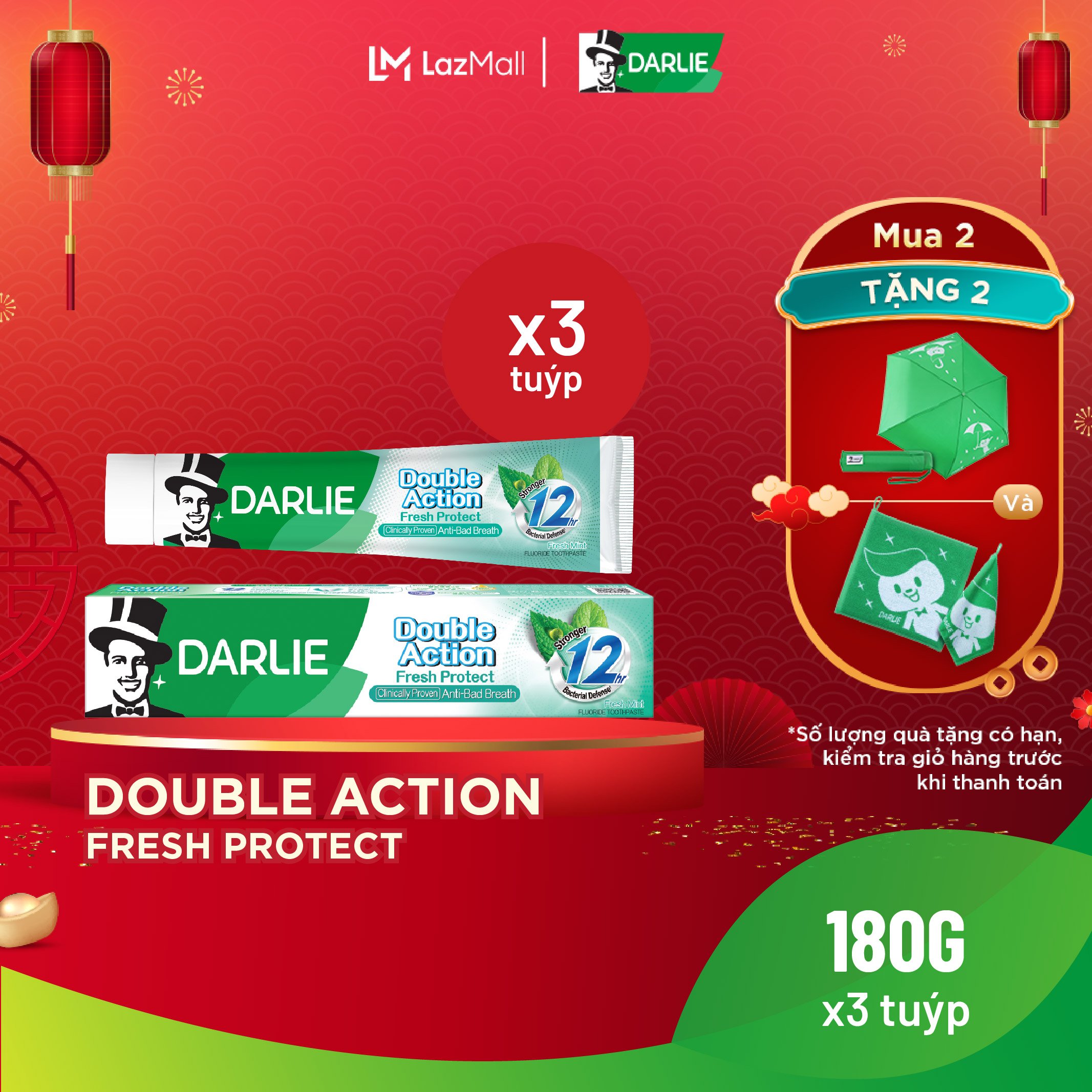 Bộ 3 Kem Đánh Răng Darlie Double Action Fresh Protect 180g