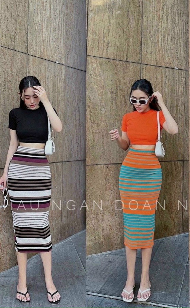 Set Váy Body Phối Chân Váy Sọc tôn Dáng💗💗