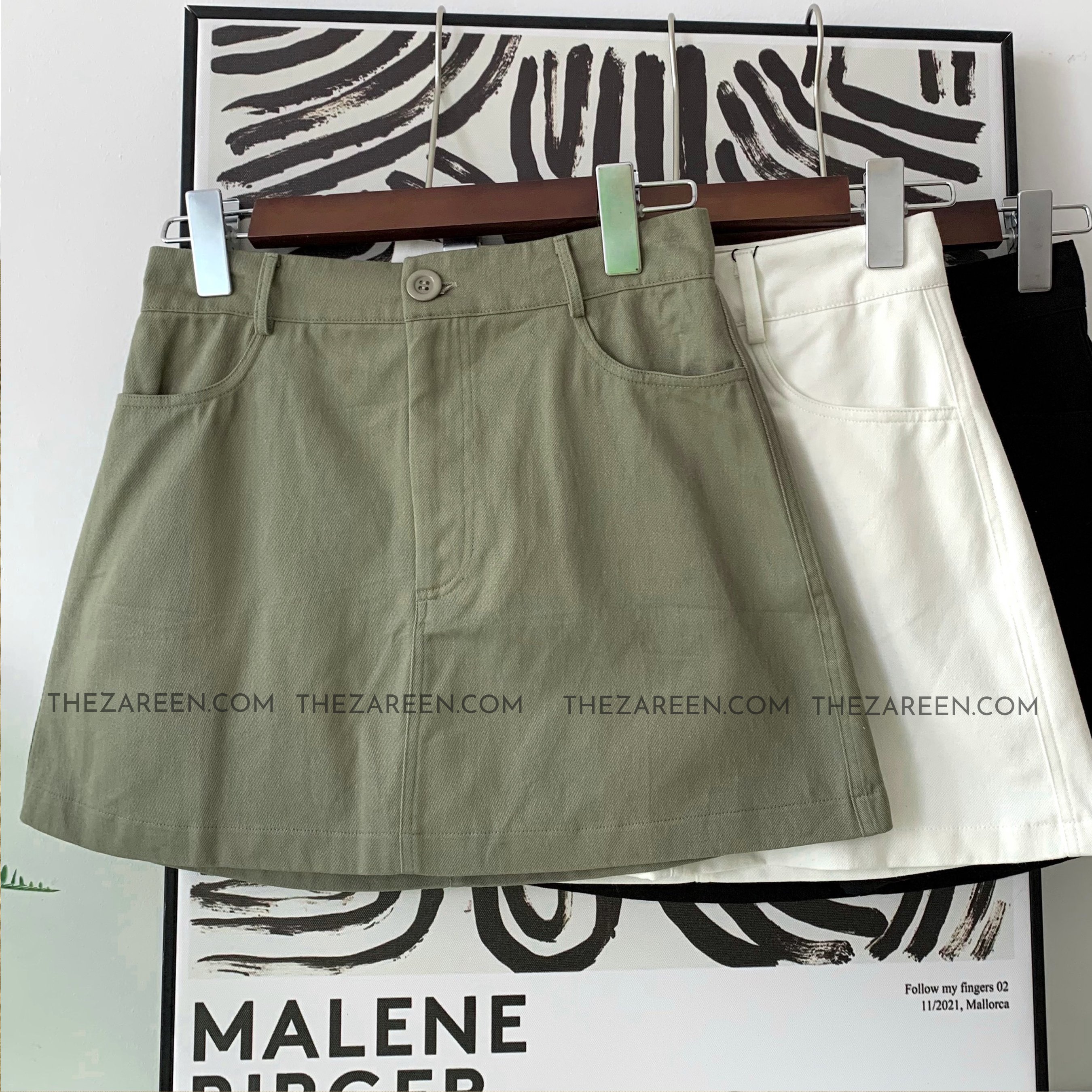 ZAREEN | CHÂN VÁY CHỮ A BASIC VAA29 XANH RÊU