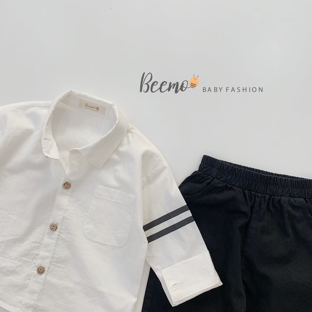 Set sơ mi trắng quần đen kèm cavat cho bé trai