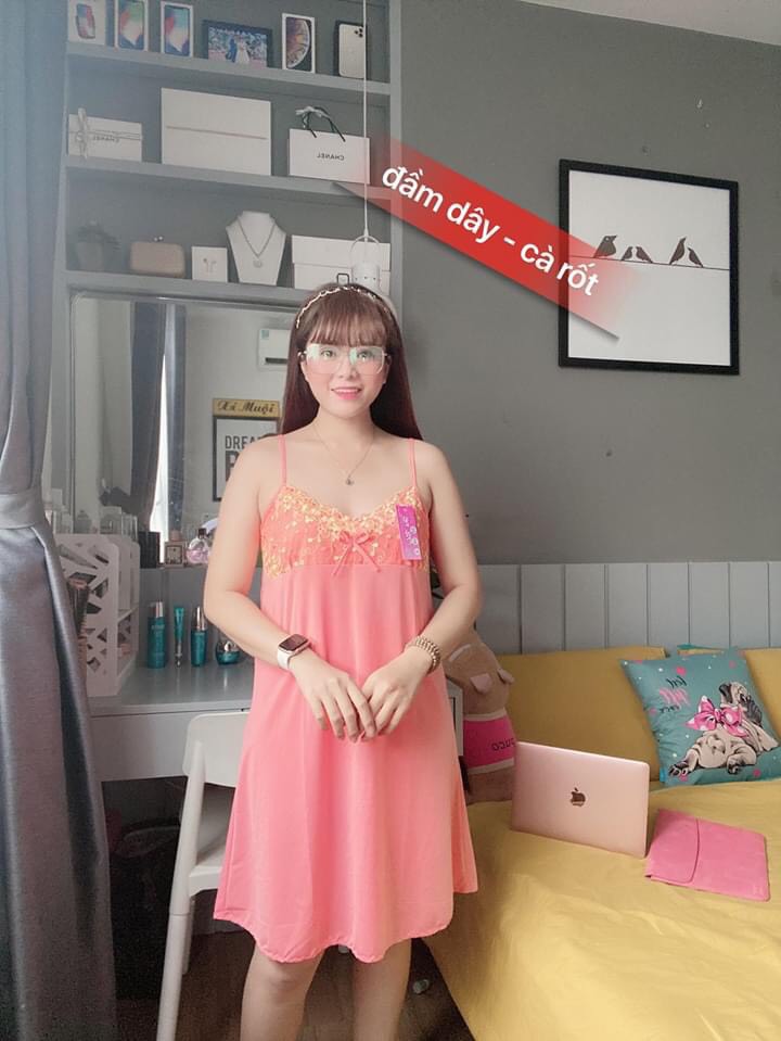 Váy ngủ 2 dây đầm ngủ thun lạnh 2 dây phối ren thoáng mát nhiều màu