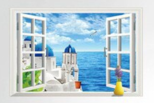 Dcal dán tường mẫu: Cửa sổ nhìn ra biển