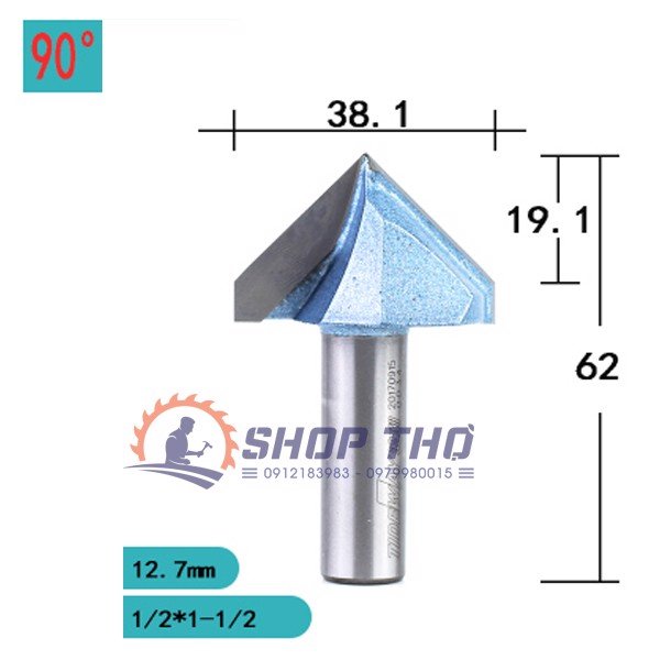 Mũi Phay 3D Tideway Đánh Góc Nhọn 90 độ
