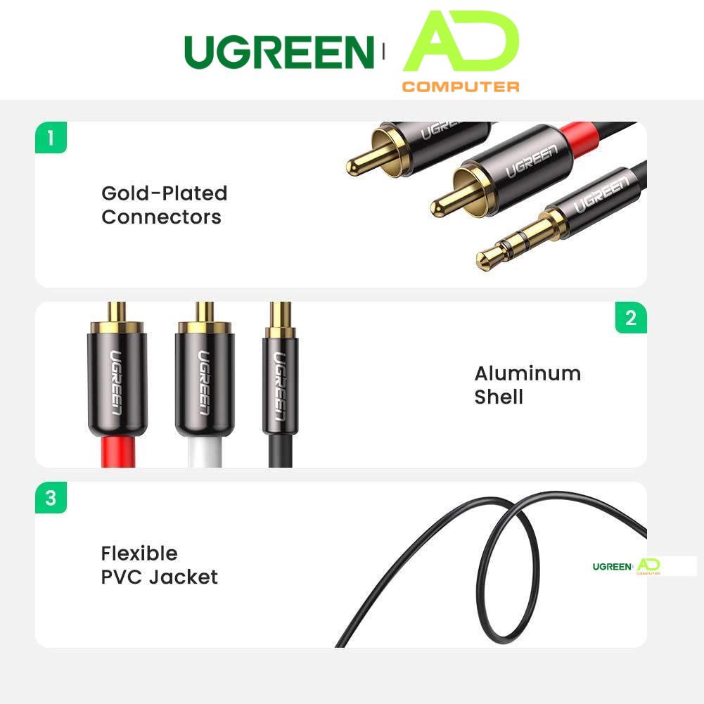 Dây Audio 3.5mm ra 2 đầu RCA Hoa sen UGREEN AV116