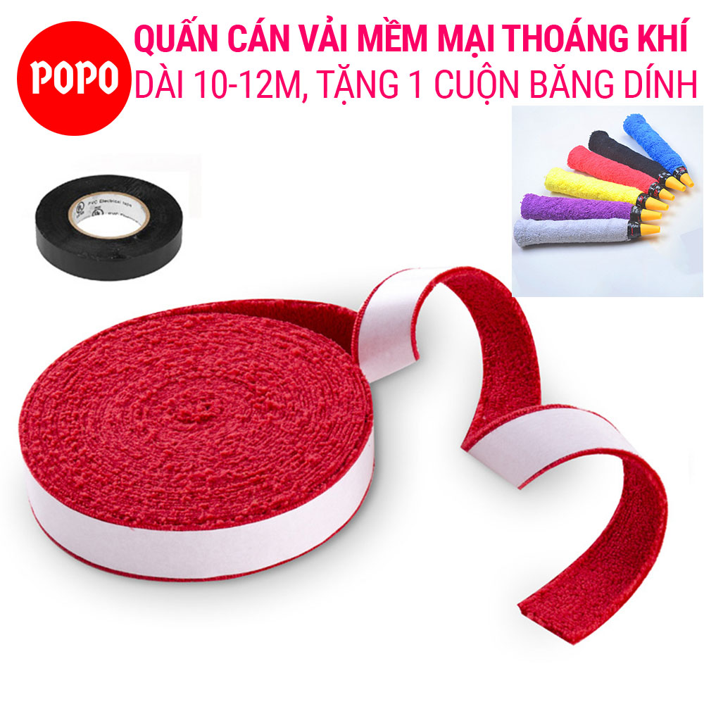 Quấn cán vải cầu lông (1 cuộn lớn) thoáng khí POPO 1135 chất vải  thoát mồ hôi, mềm mại + Tặng 1 cuôn băng keo