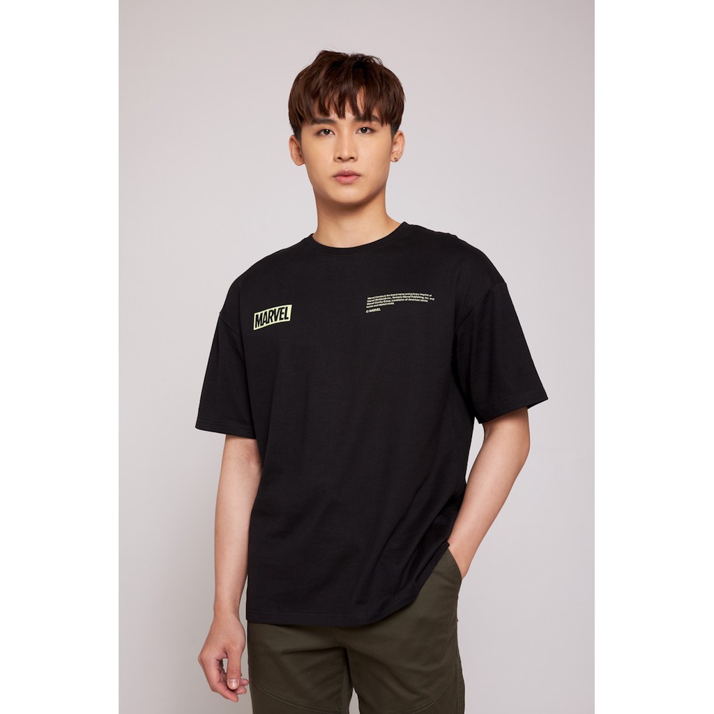 Áo thun unisex boo dáng rộng 100% cotton in hình marvel trên ngực trái