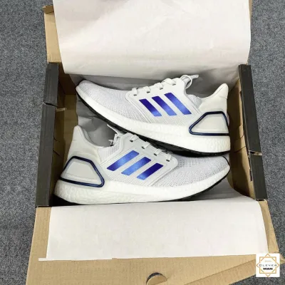 (FREESHIP+QUÀ) Giày thể thao Sneakers ULTRA BOOST 2020 white trắng sọc xanh dương Ultra boost 6.0