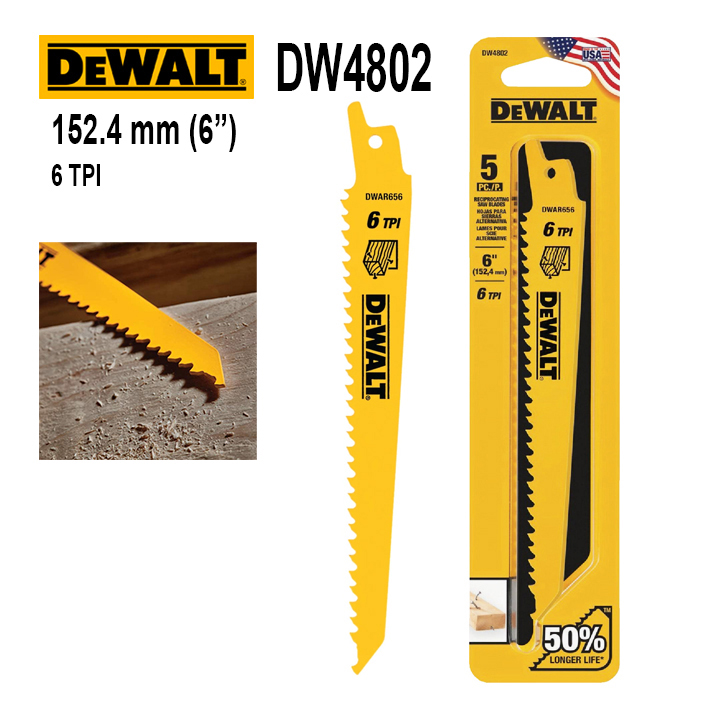 Lưỡi cưa kiếm gỗ 15.2 cm x 6tpi dewalt dw4802- 1 lưỡi