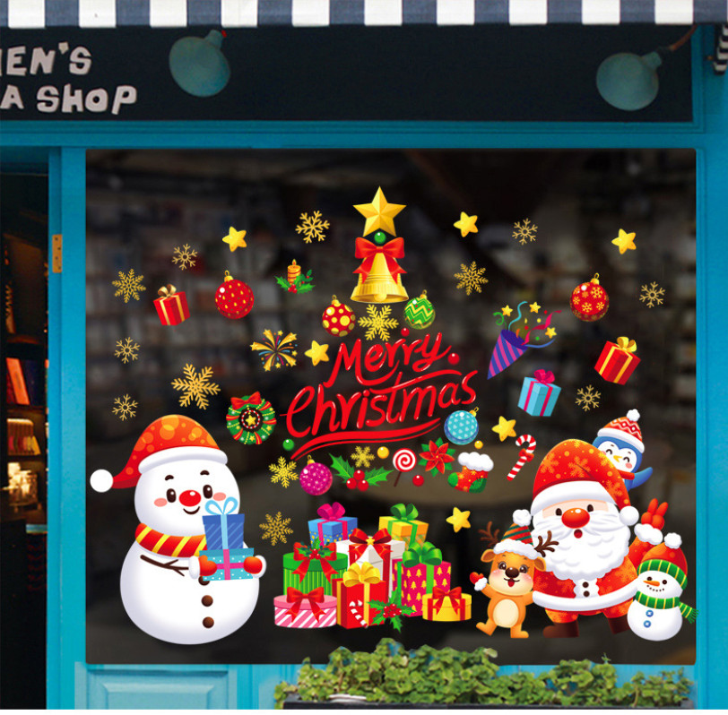 Decal decoration Noel snuff electrostatic-Santa piggyback the snowman mini