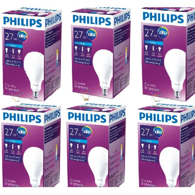 Combo 6 bóng đèn Led Bulb Philips 27W E27 ánh sáng trắng 6500K 230V A110 APR hiệu suất cao quang thông 3000Lm