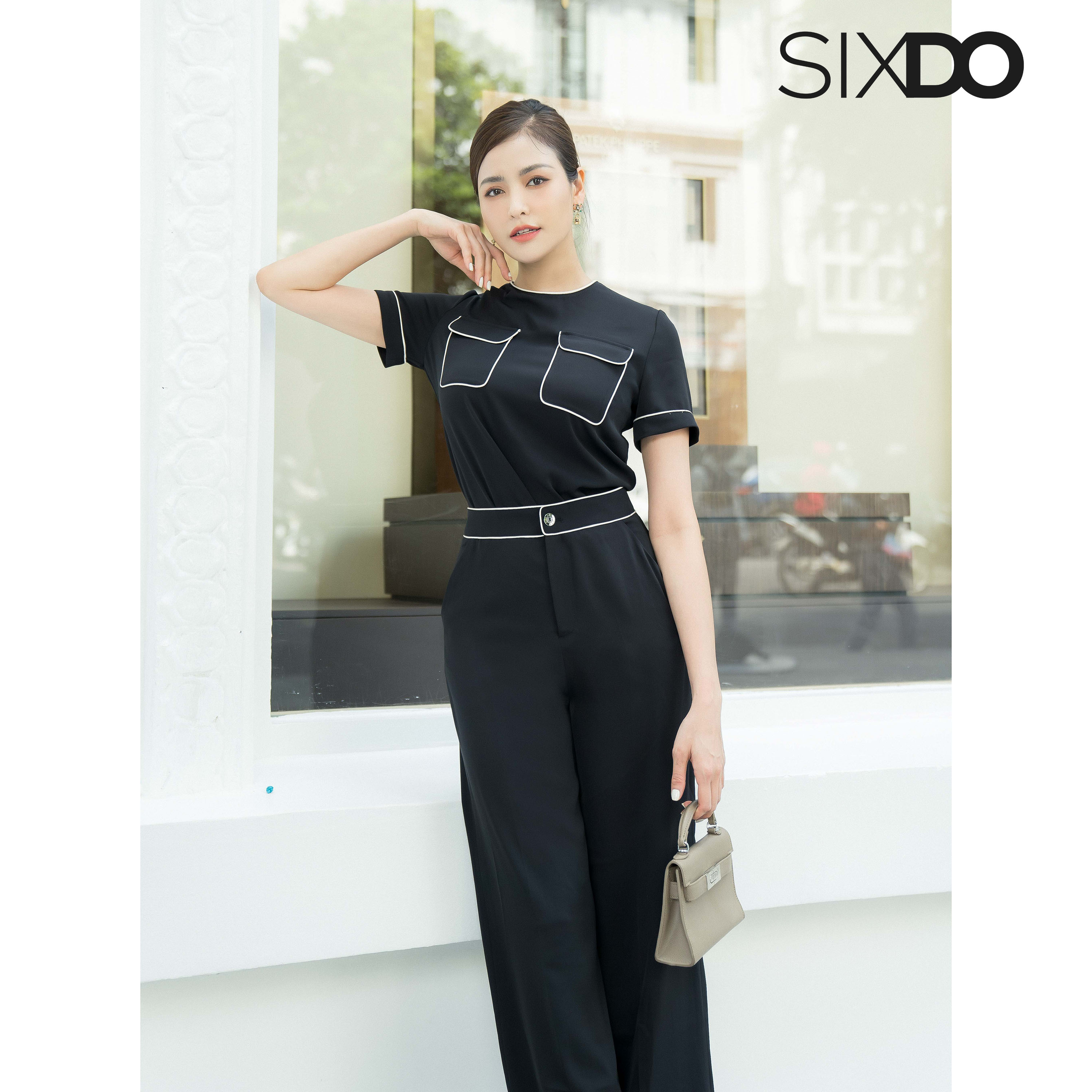 Áo lụa kiêu nữ ngắn tay phối viền trắng SIXDO (Short Sleeves Silk Top)