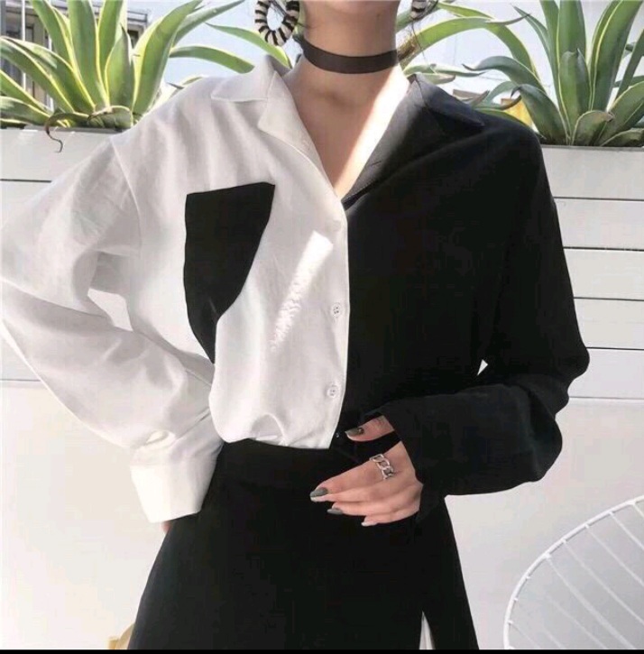 ÁO SƠ MI PHỐI 2 MÀU, áo sơ mi nữ, PHỤNG HOÀNG