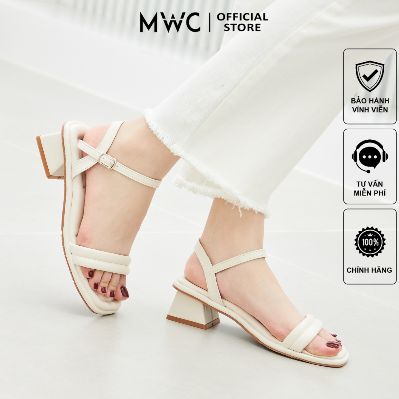 Giày Cao Gót MWC 4474 - Giày Cao Gót Da Quai Ngang Kiểu Dáng Basic Dễ Phối Đồ