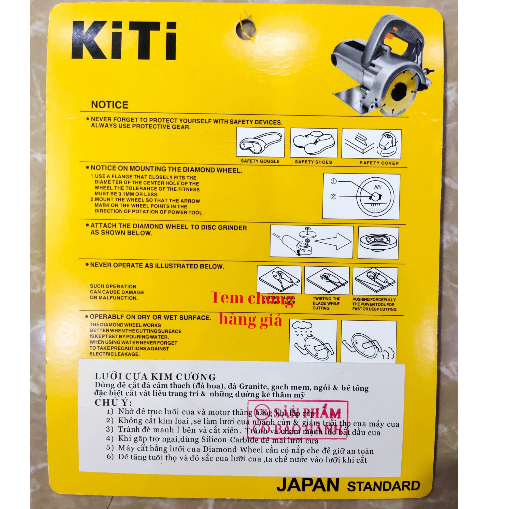 Lưỡi cắt gạch - Lưỡi cắt đá 105mm - KiTi sơn vàng (KTVK)