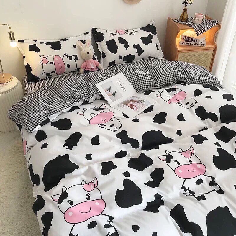 Bộ chăn ga gối cotton poly M2T Bedding những chú bò - vỏ chăn, ga giường và 2 vỏ gối - miễn phí bo chun drap đủ size 1m, 1m2, 1m4, 1m6, 1m8, 2m, 2m2