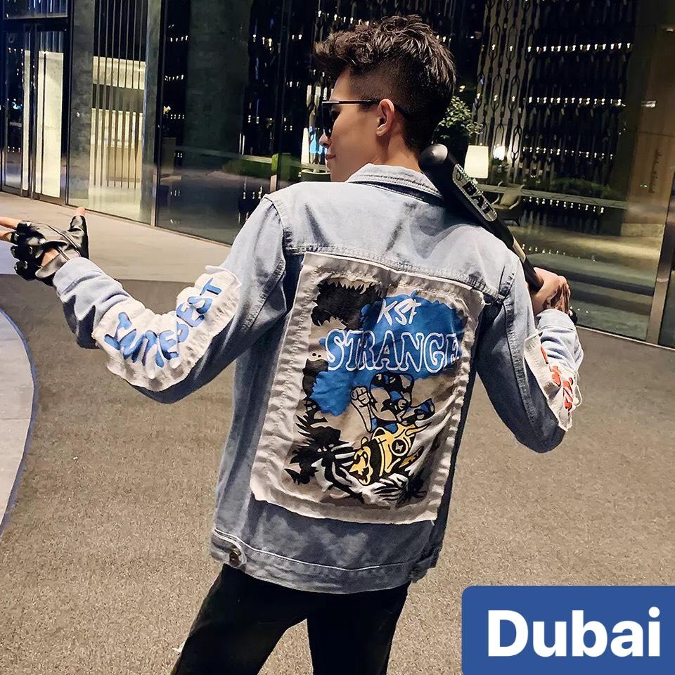 ÁO KHOÁC JEAN NAM CHẤT BÒ CHỮ STRANGE ULZZANG HÀN QUỐC CHẤT MEN NGẦU - DUBAI FASHION