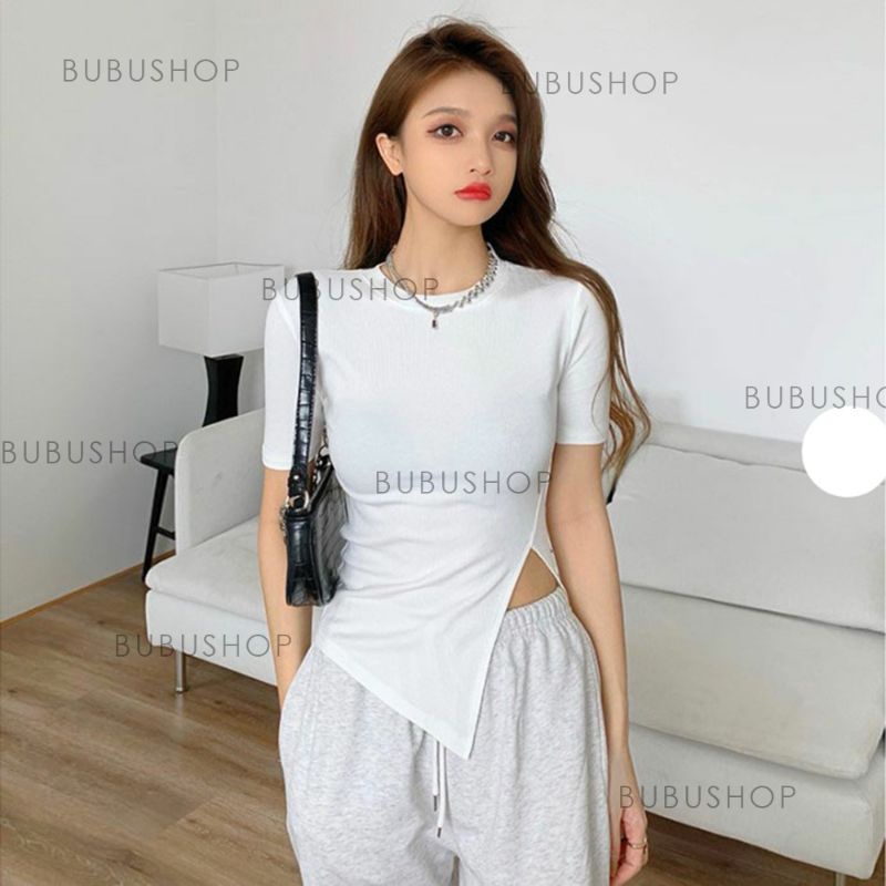Áo xẻ tà dáng ôm, áo thun ôm dáng ôm xẻ vạt BUBUSTORE