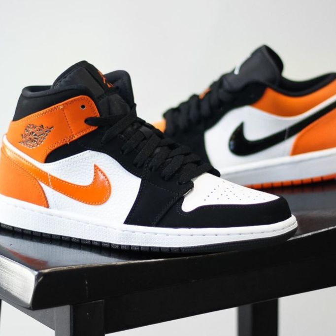 Giày Air J0rdan 1 Mid Shattered Backboard Trắng Đen Cam ( Full box)