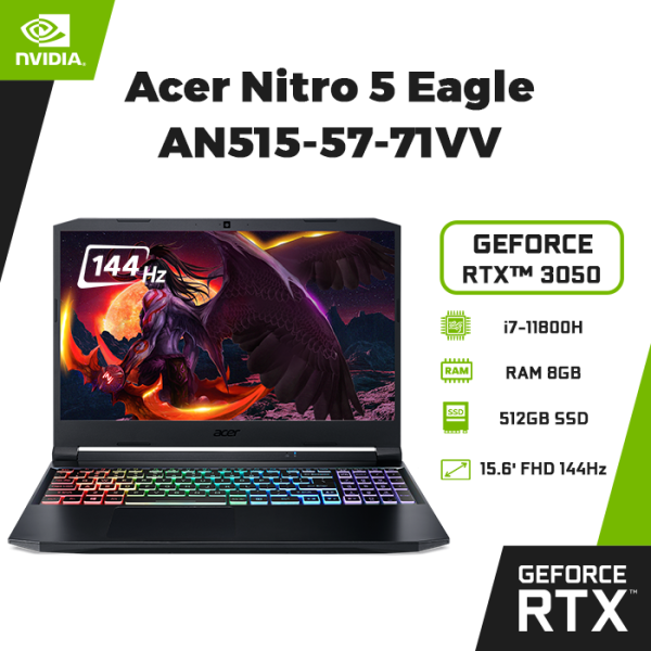 Laptop Acer Nitro 5 Eagle AN515-57-71VV i7-11800H | 8GB | 512GB | GeForce RTX™ 3050 4GB | 15.6 FHD 144Hz | Win 11