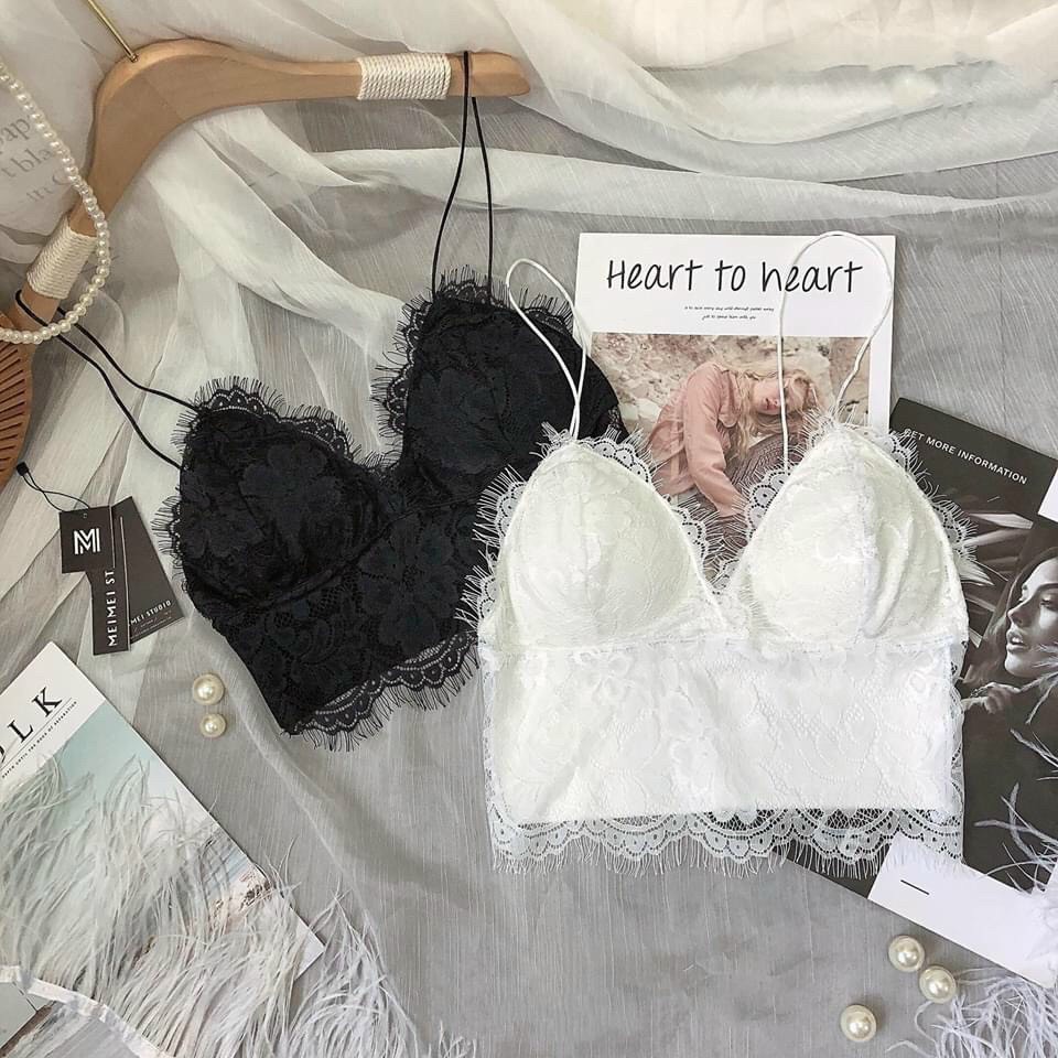 Áo hai dây bara croptop đính nút trước dây kéo sau sexy,áo bara ren dễ thương sexy form 45kg
