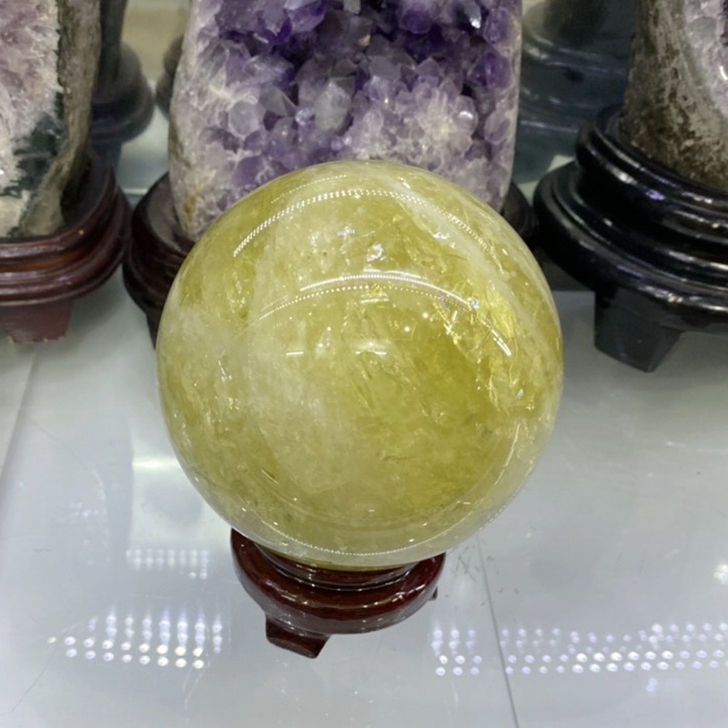 Quả cầu thạch anh vàng phong thủy, đá thạch anh