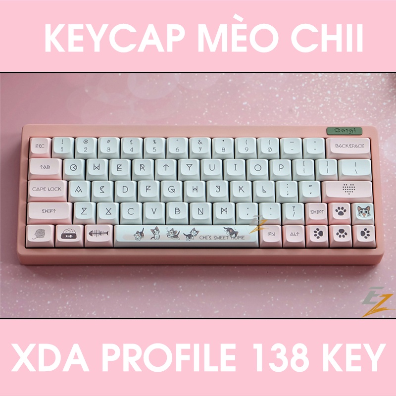 Keycap cho bàn phím cơ mèo chii thick pbt xda profile 138 phím ezpc