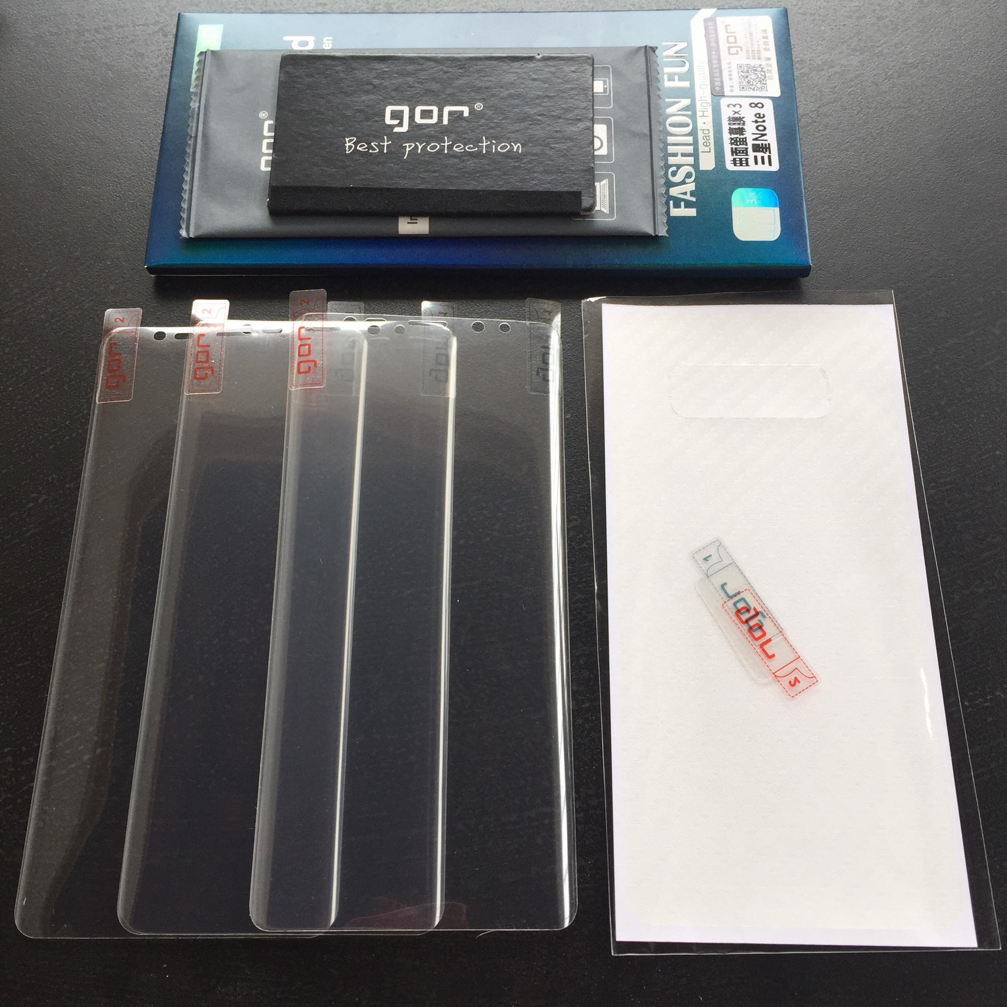 Bộ 3 miếng dán full màn hình Samsung Galaxy Note 8 hiệu Gor (3 mặt trước + 1 Mặt sau)