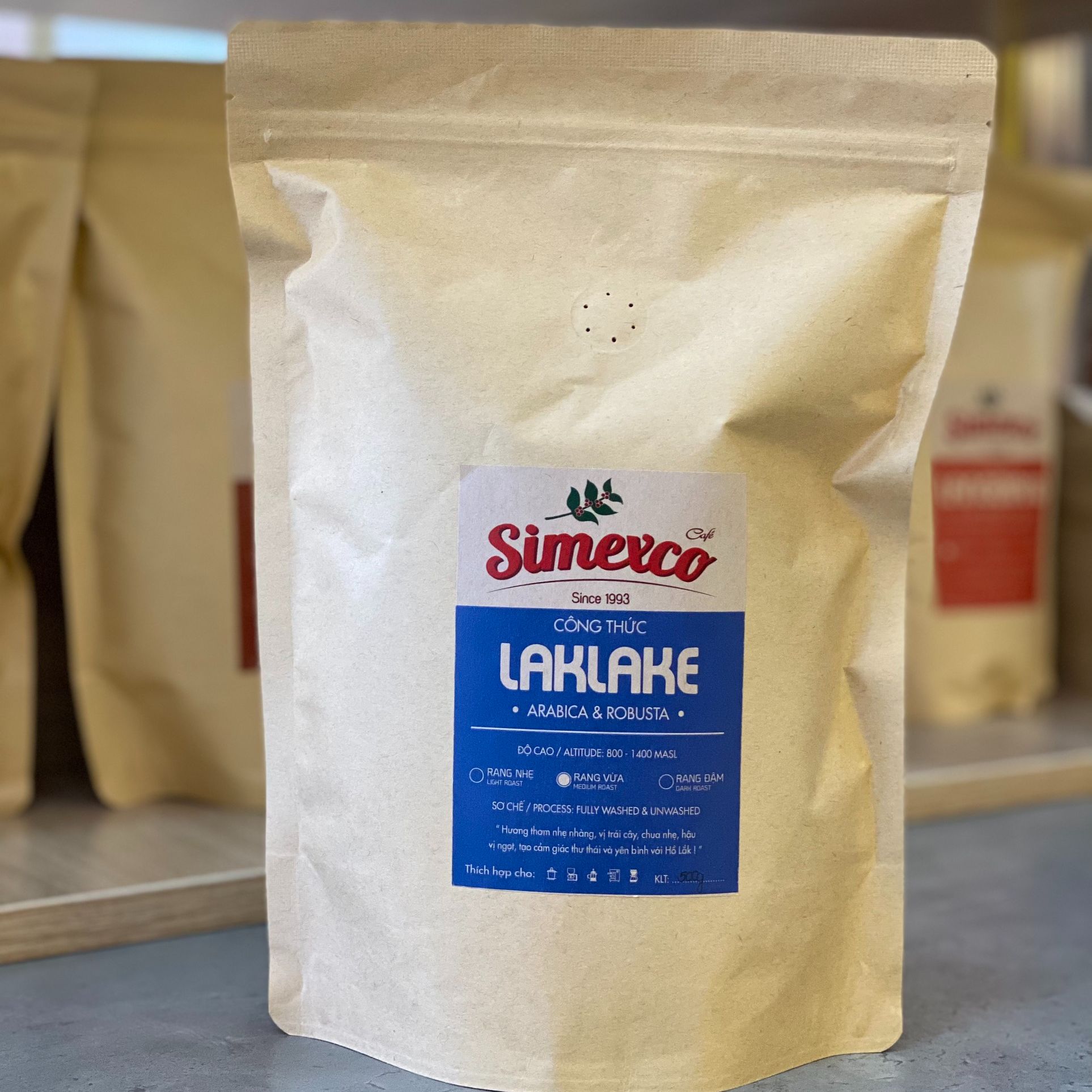 Cà phê rang mộc Simexco pha phin, pha máy - Công thức LakLake - Cafe 70% Arabica 30% Robusta
