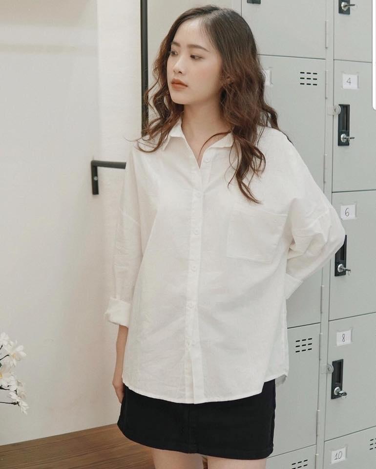 [Giá Sỉ] Áo sơ mi trắng trơn dài tay 1 túi oversize form rộng basic
