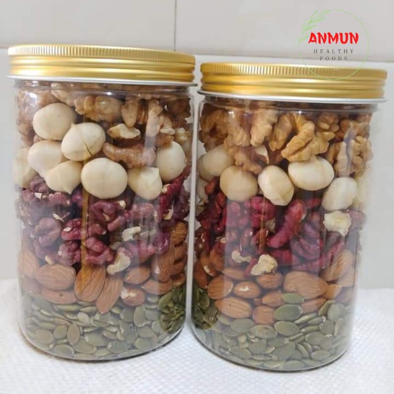 Hạt Dinh Dưỡng Mix 5 Hạt (Hạt Macca, , Óc Chó Đỏ, Óc Chó Nếp, Hạnh Nhân, Bí Xanh) - AnMun (500g)