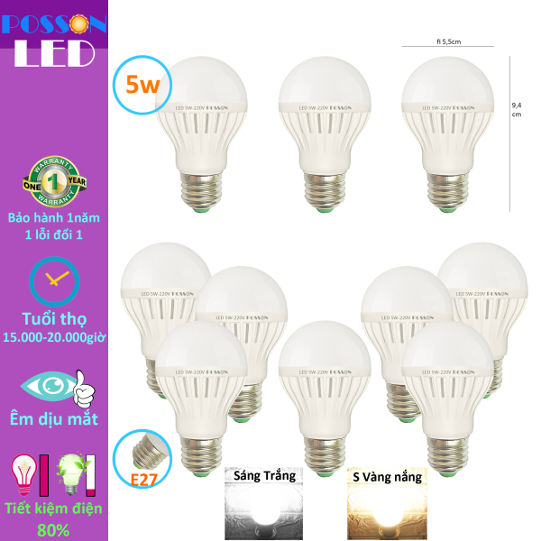 10 Bóng đèn Led 5w bup tròn bulb tiết kiệm điện giá rẻ Posson LB-E5x