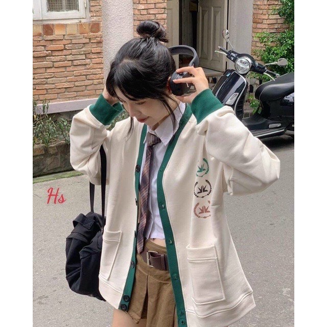 Áo khoác cardigan phối viền xanh dáng basic form rộng kiểu dáng học sinh Hàn Quốc tp6441